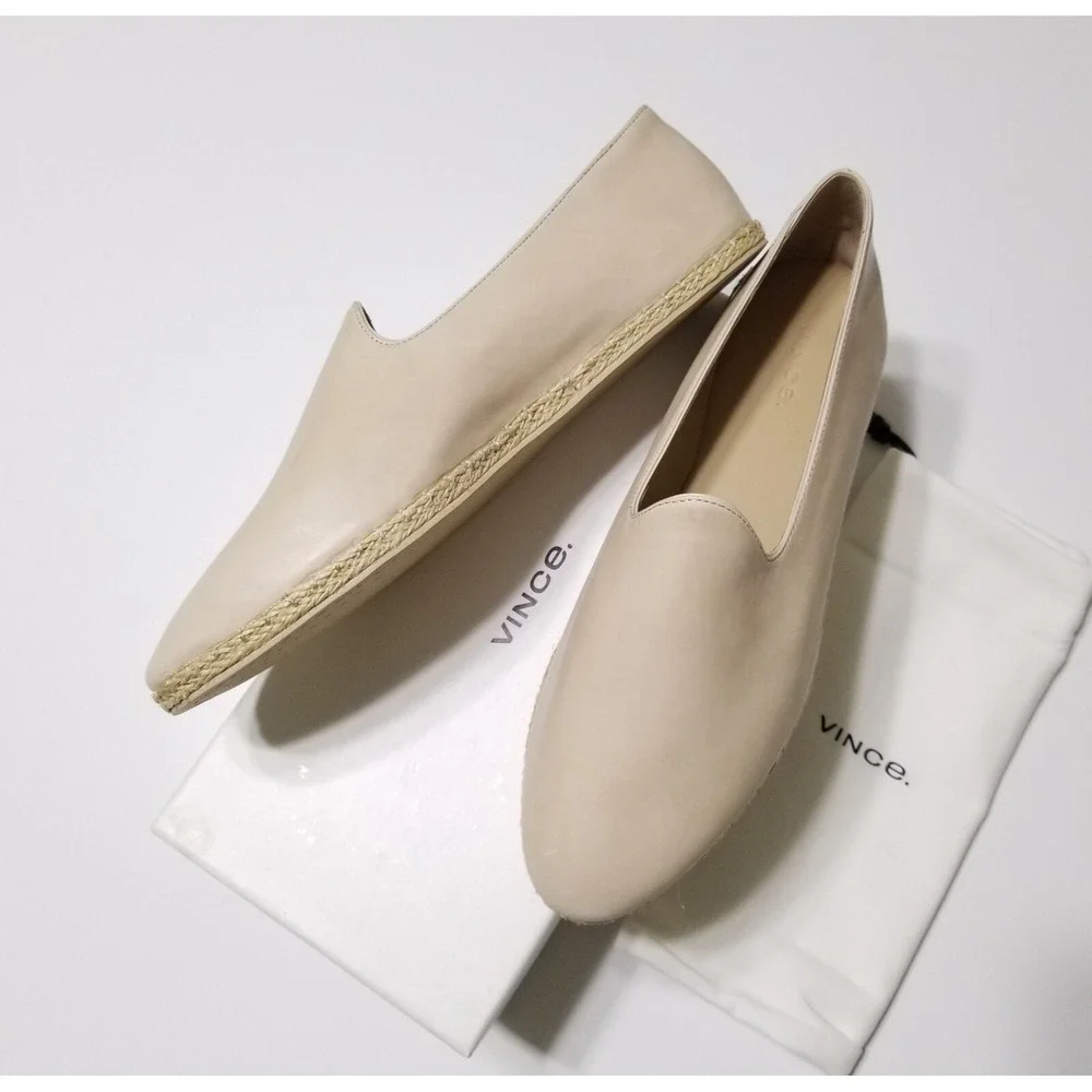 Vince Malia Leather Espadrilles Flat Loafers Sandember Beige NIB Size 9.5 $175 - Picture 2 of 16